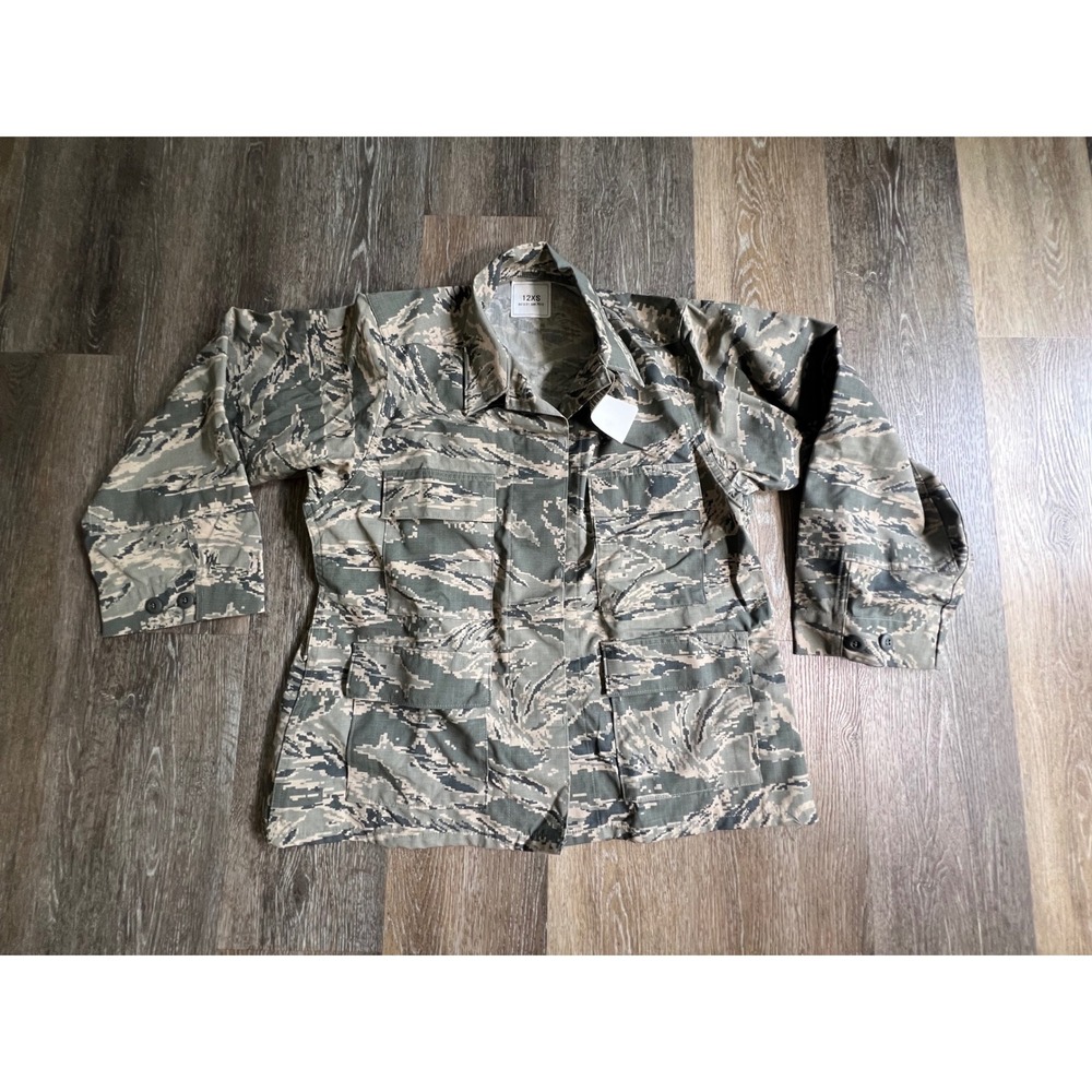 US Air Force Military ABU Camo Field Coat Womens 12XS Gray Tiger Stripe Jacket